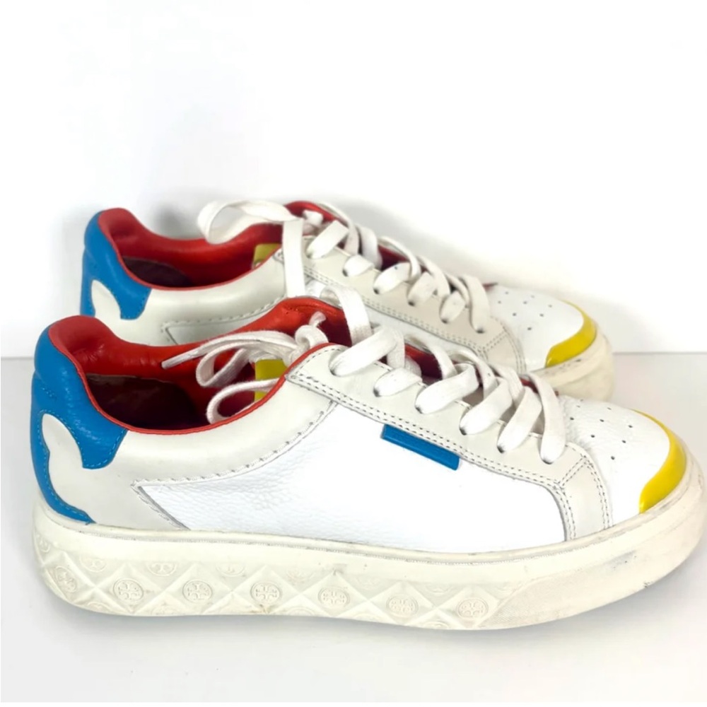 Tory Burch White and Blue Sneakers Modern Low-Top